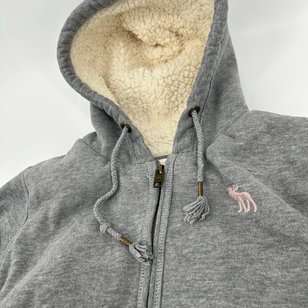 Vintage y2k women's L Abercrombie & Fitch Sherpa Lined Full Zip Up Gray Hoodie - Picture 2 of 7